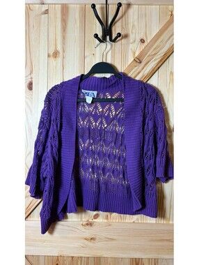 BFA Classics Purple Open-Knit Cotton Cardigan Sweater, Size XL